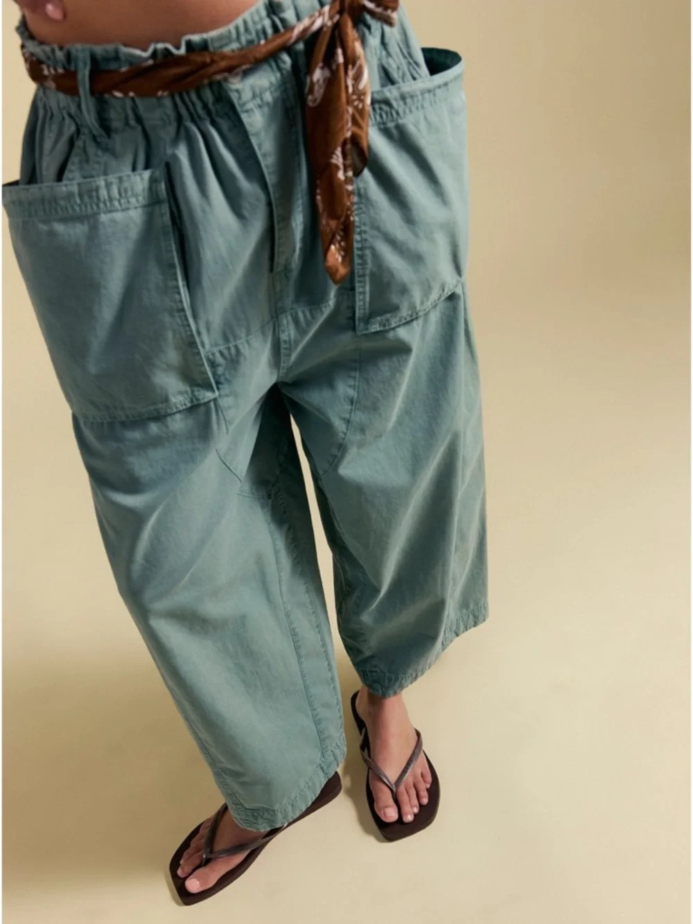 Free peopleLight Green Wide Cargo pants - Picture 1 of 12